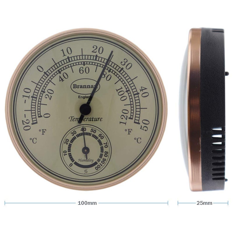 Brannan Thermometer Hygrometer with Gold Dial Garden Greenhouse Office Temperature Humidity - Image 3